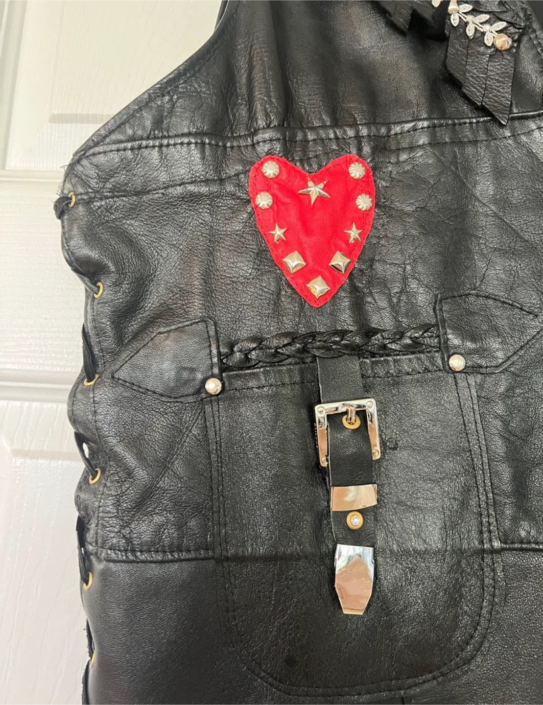 Custom Leather Vest Hearts Fringe Womens - photo 5