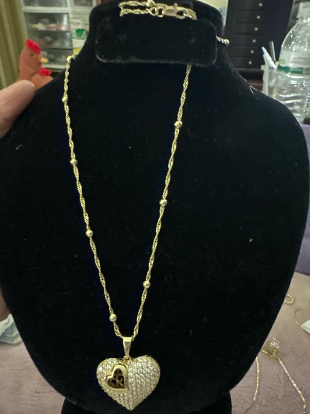 14k Gold laminated Heart Pendant Necklace with CZ Stones