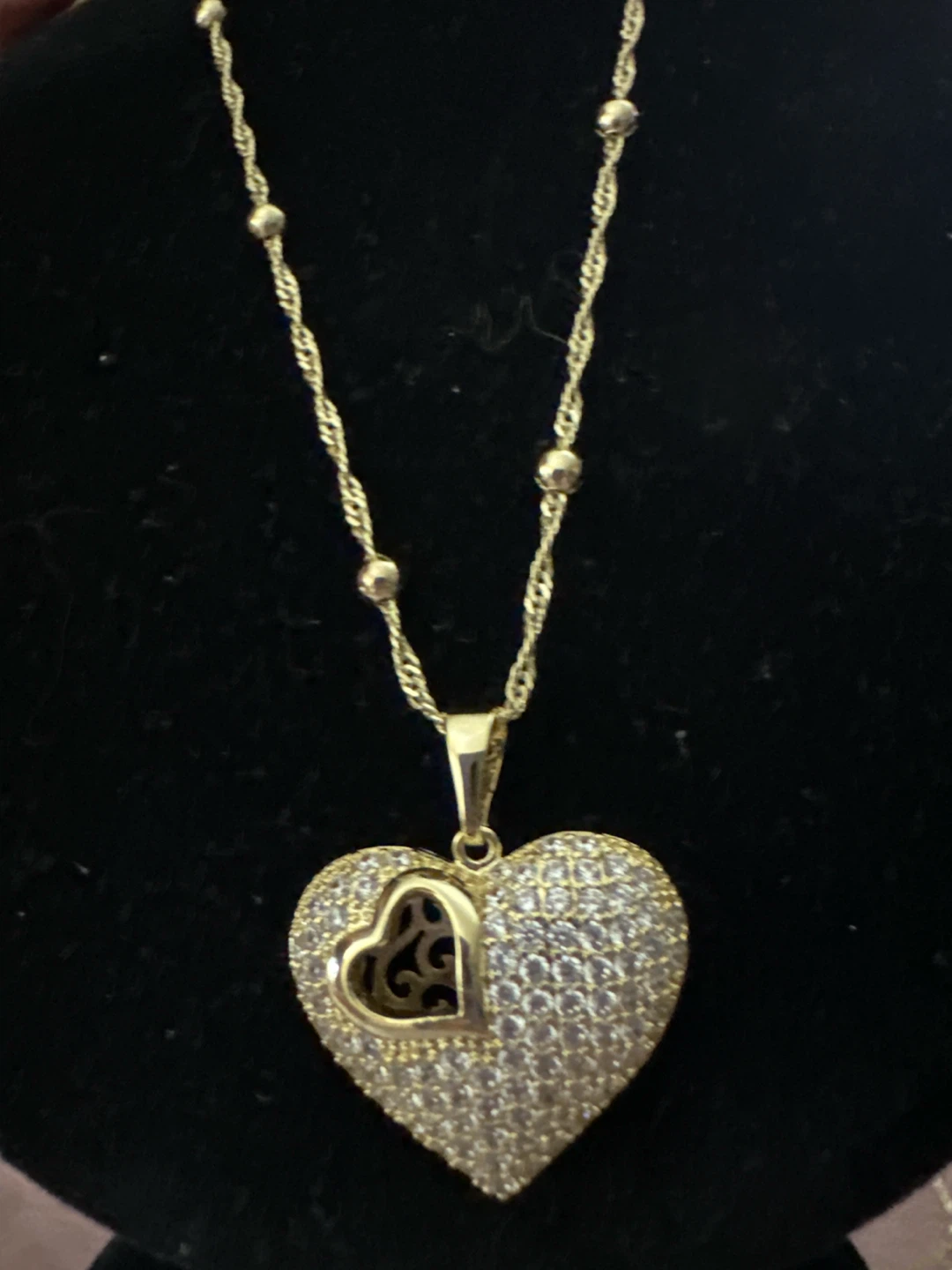 14k Gold laminated Heart Pendant Necklace with CZ Stones - photo 2
