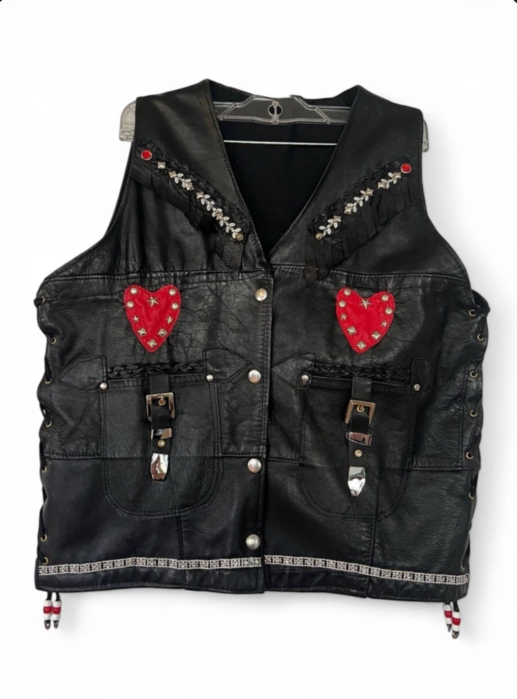 Custom Leather Vest Hearts Fringe Womens