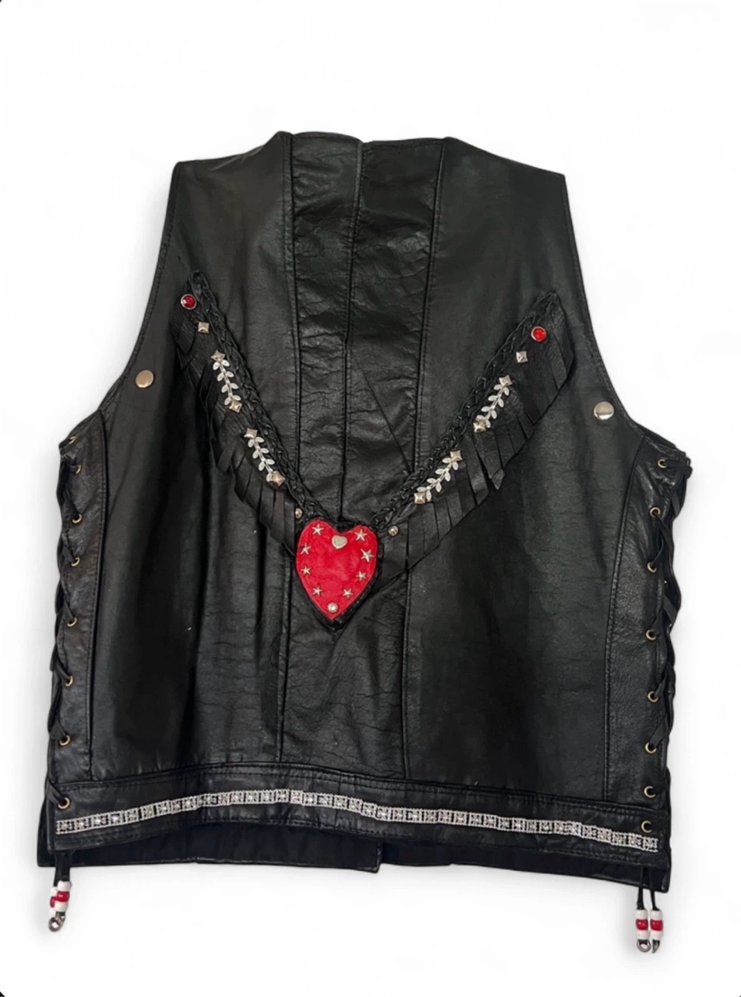 Custom Leather Vest Hearts Fringe Womens - photo 2