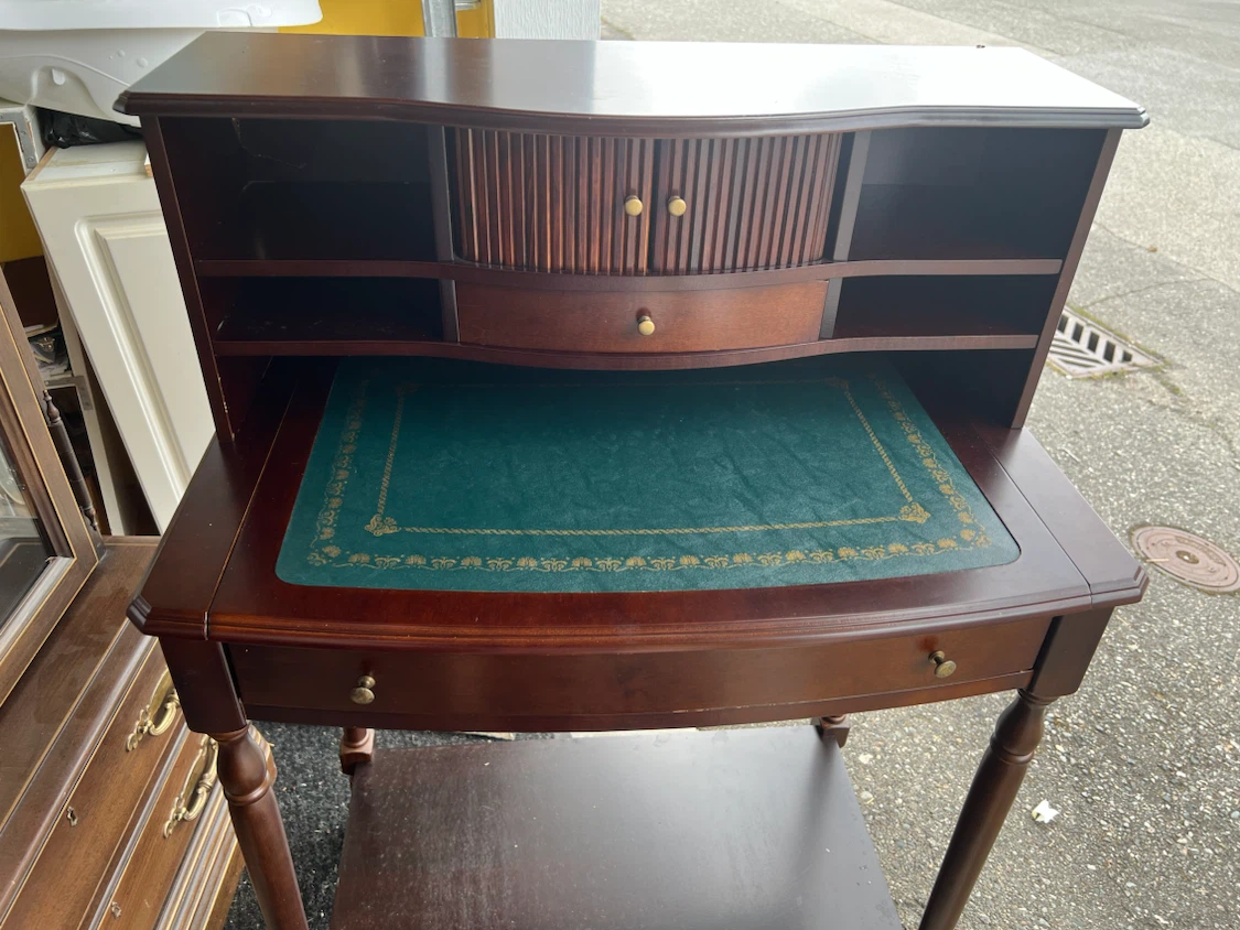 Vintage Secretary Desk with Green Writing Pad - photo 2