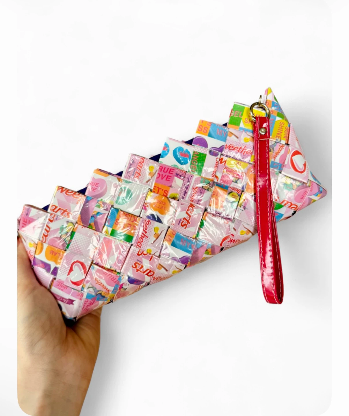 NEW Nahui Ollin Pink Woven Candy Wrapper Wristlet Clutch