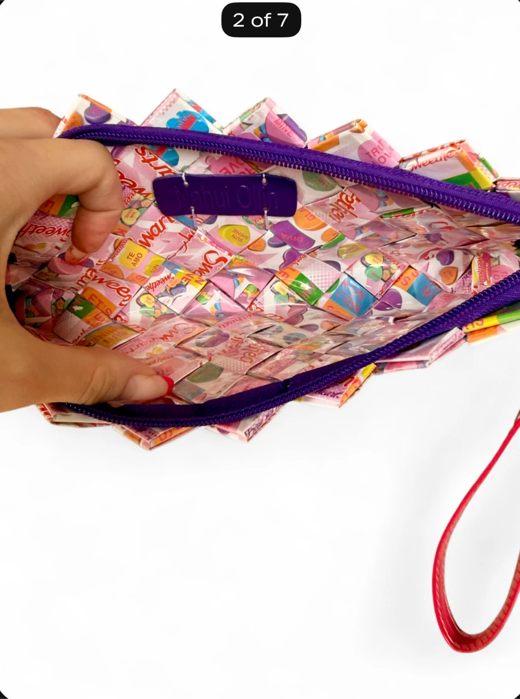NEW Nahui Ollin Pink Woven Candy Wrapper Wristlet Clutch - photo 2