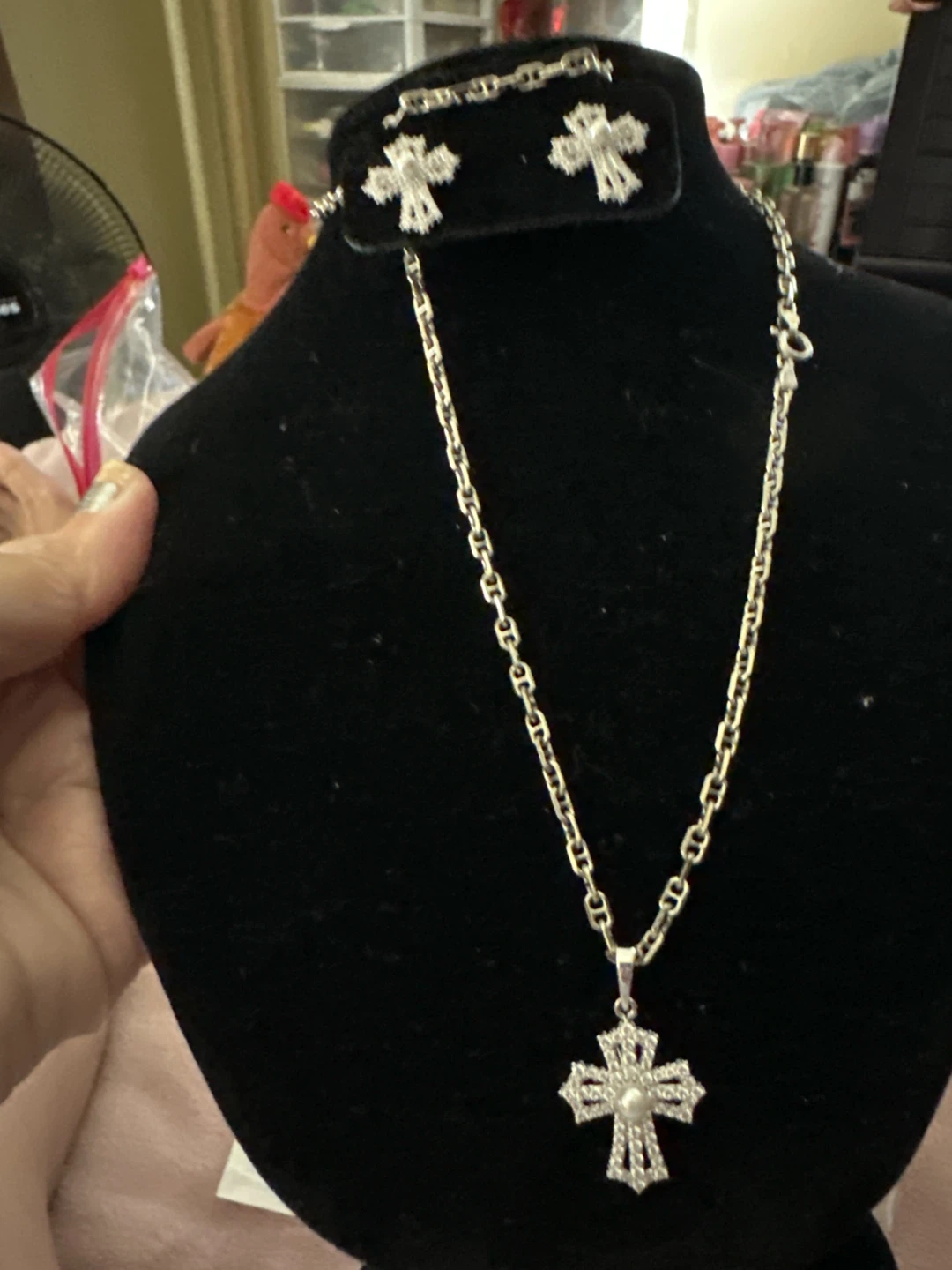 Cross Pendant w silver 925 Necklace and Bracelet Set