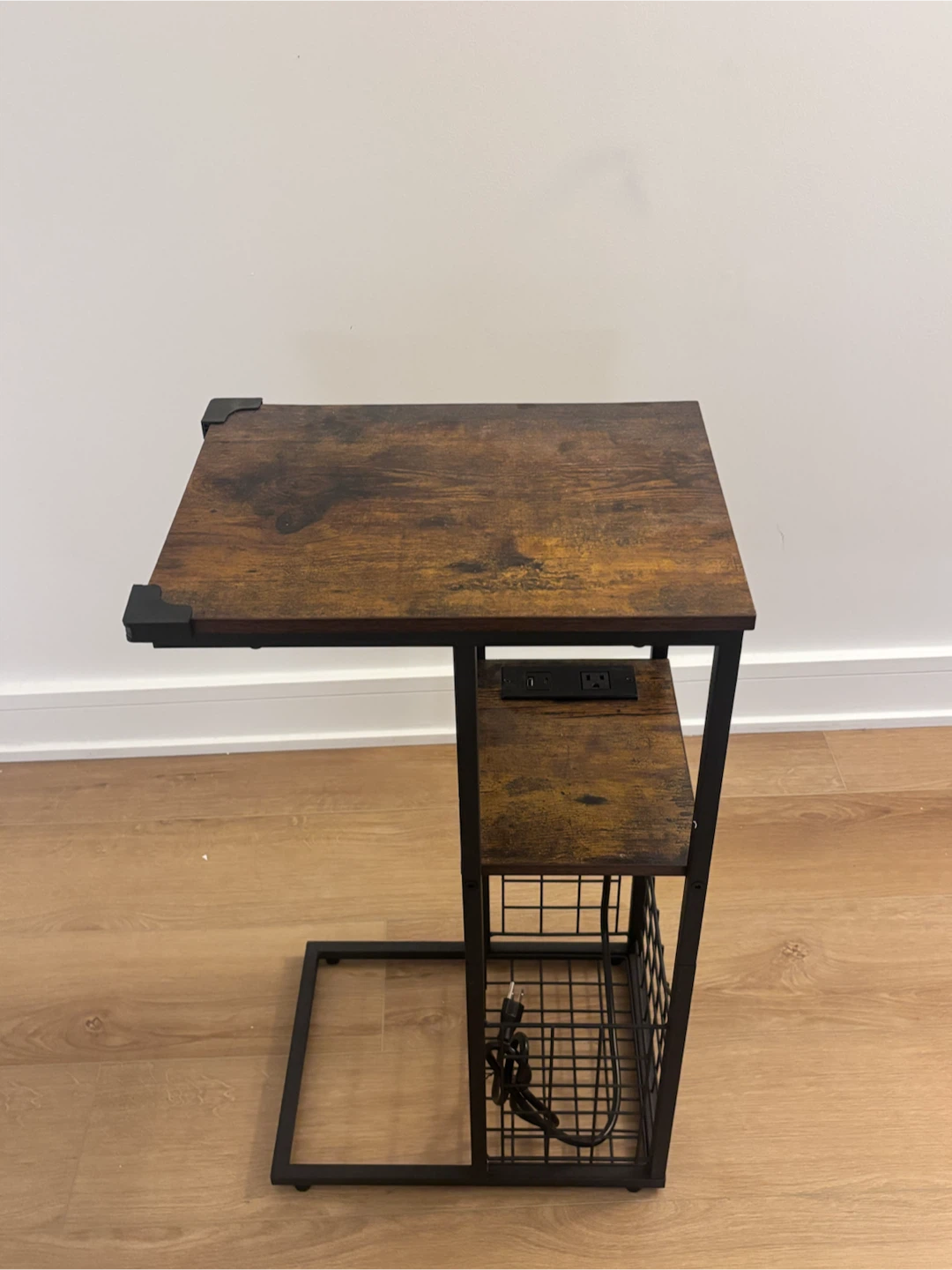 Bedside table with charging station, C-shaped end table - photo 2