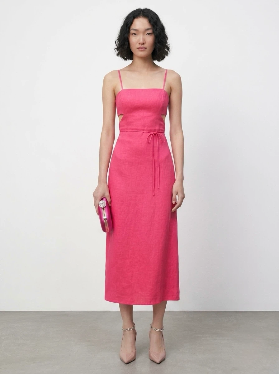 Zara Hot Pink Cut-Out Midi Dress Size L