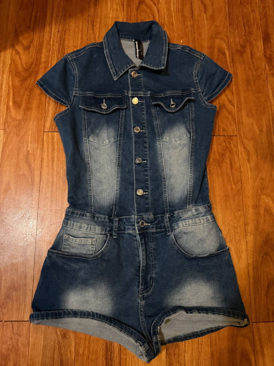Dark wash jean romper