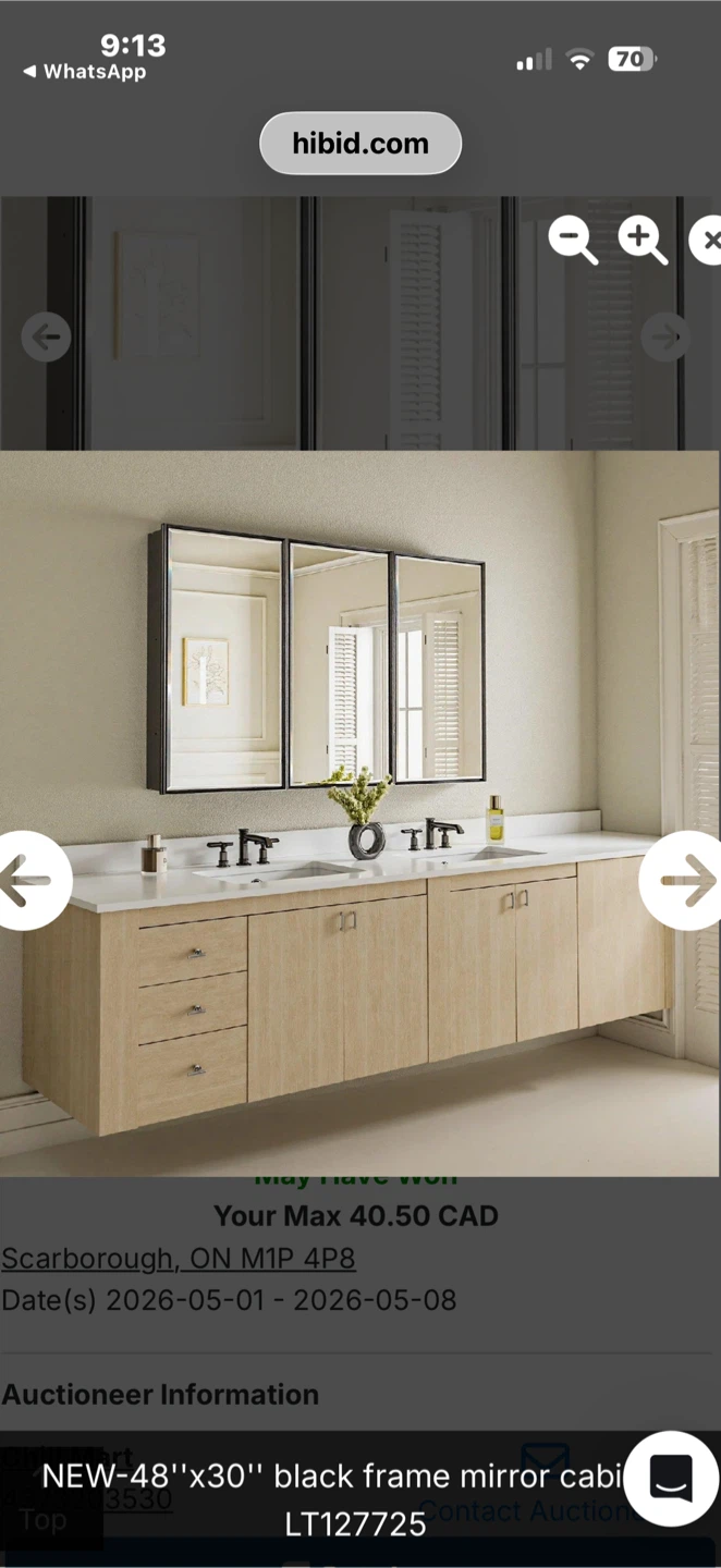 NEW 48"x30" Black Frame Mirror Cabinet