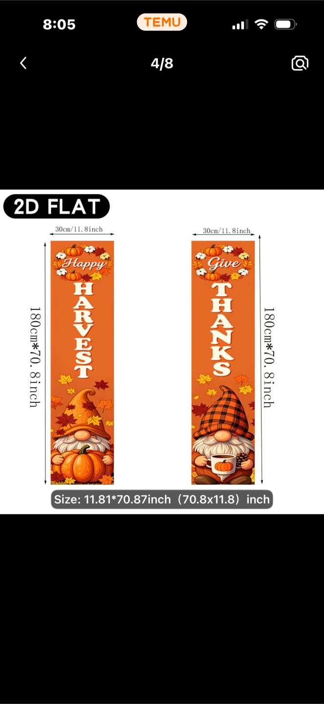 2D Flat Harvest & Thanks Gnomes Porch Banners (Pair)