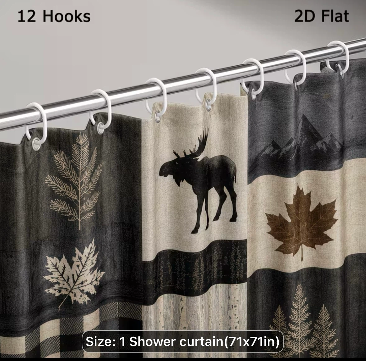 Shower Curtain with Moose and Maple Leaf Design