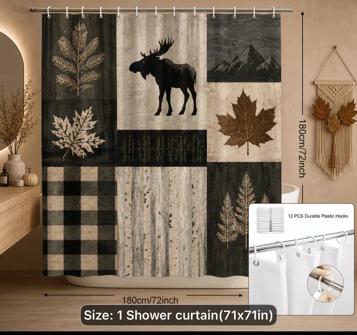 Shower Curtain with Moose and Maple Leaf Design - photo 2