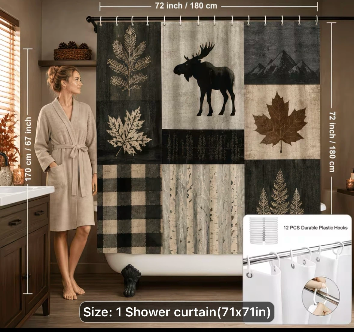 Shower Curtain with Moose and Maple Leaf Design - photo 4