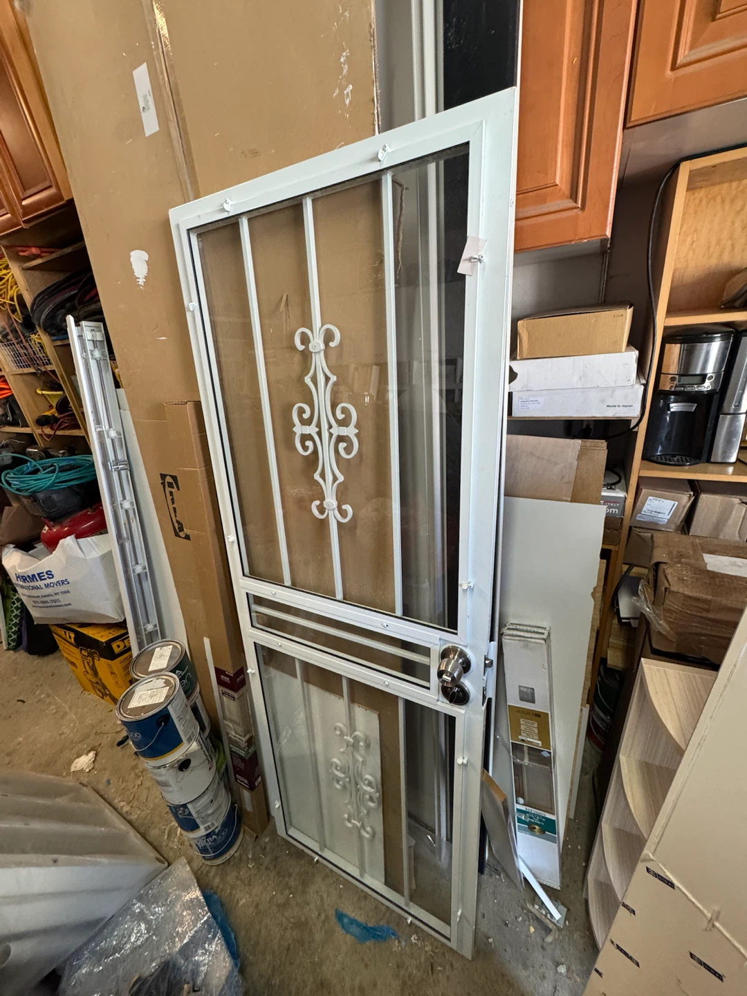 White Security Storm Door with Decorative Grille 29x79