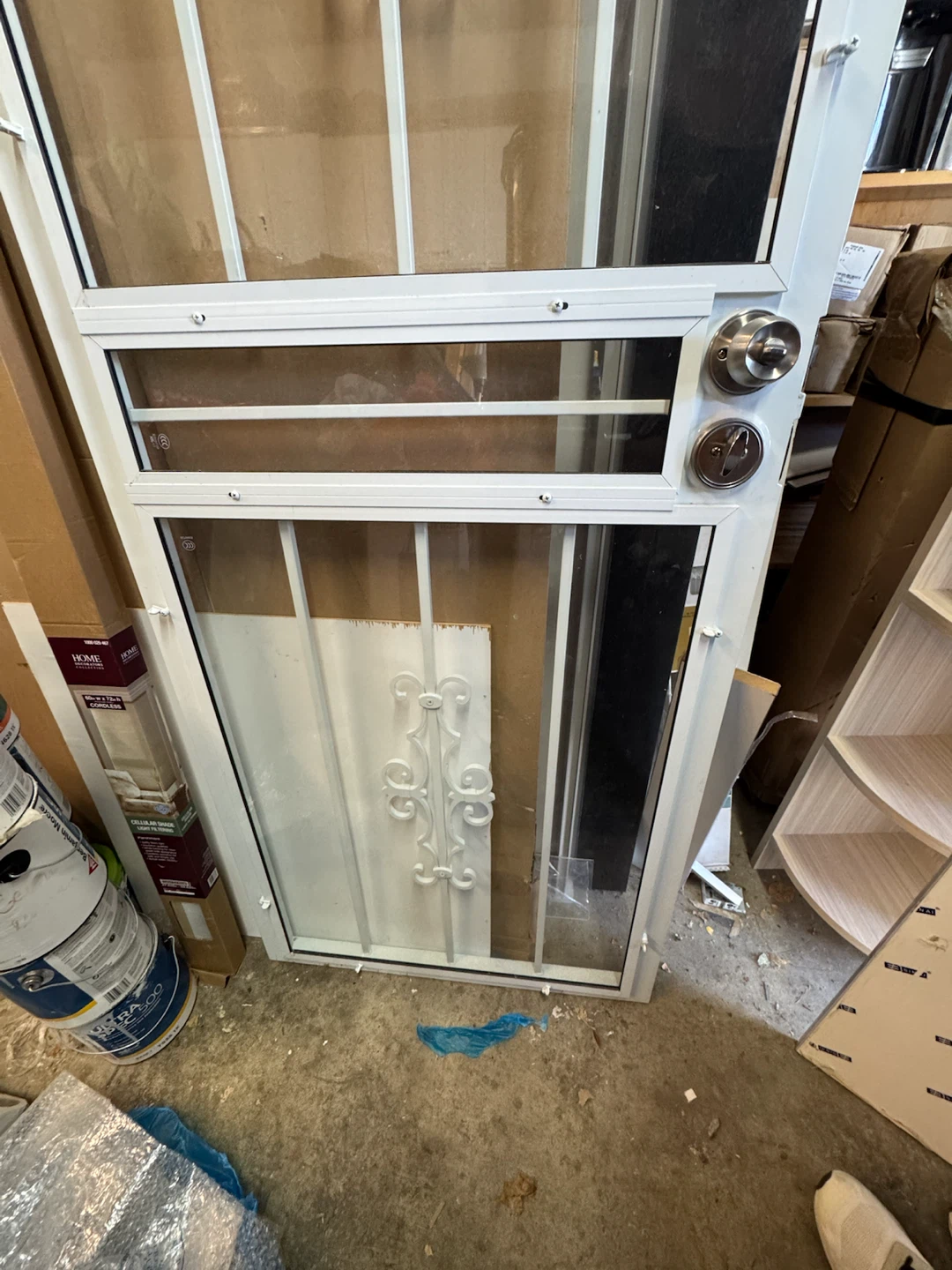 White Security Storm Door with Decorative Grille 29x79 - photo 4