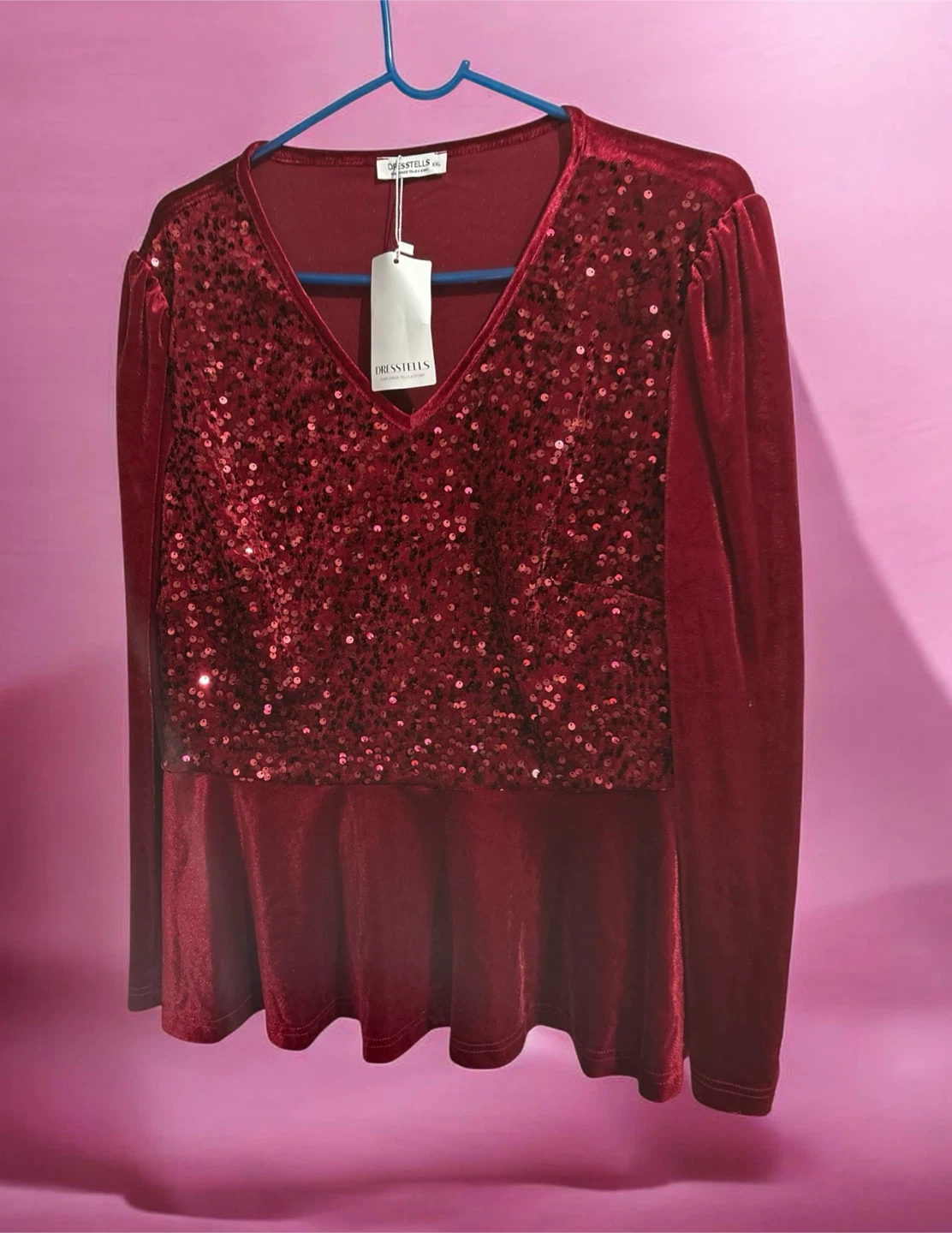 DressTells Women's Velvet Sequin Peplum Top XXL