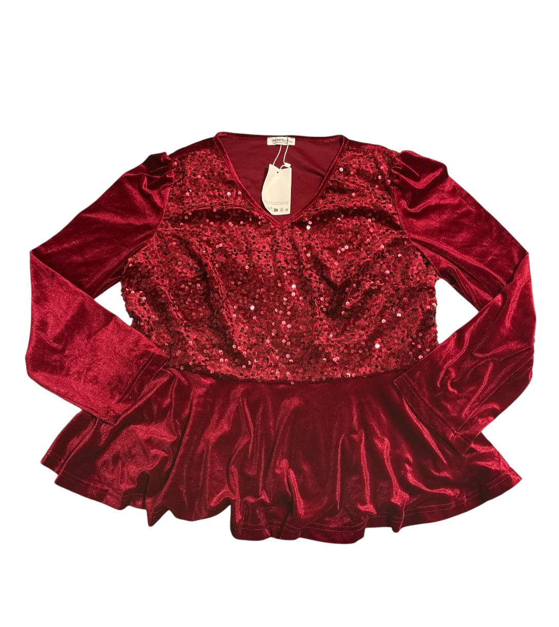 DressTells Women's Velvet Sequin Peplum Top XXL - photo 2