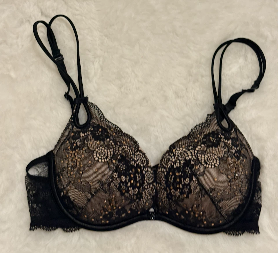 Victoria's Secret Black Lace Bejeweled Bra