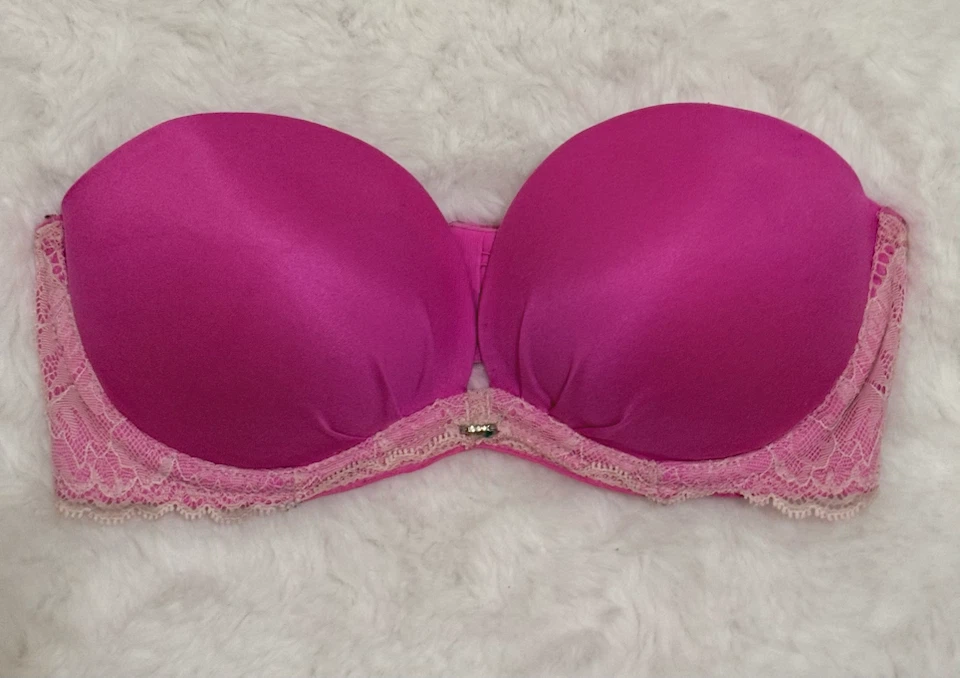 Victoria Secret Pink Lace Trim Strapless Bra