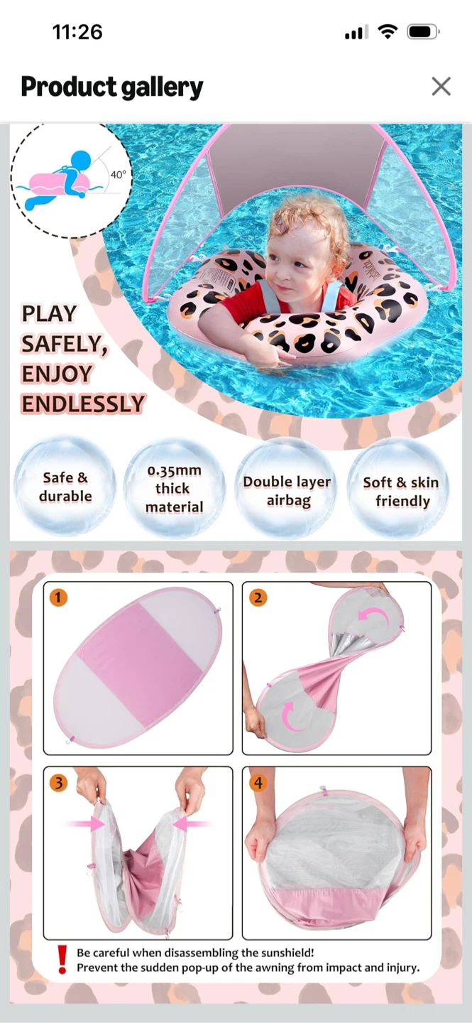 New-YashinKidz Baby Swim Float with Sunshade - photo 2