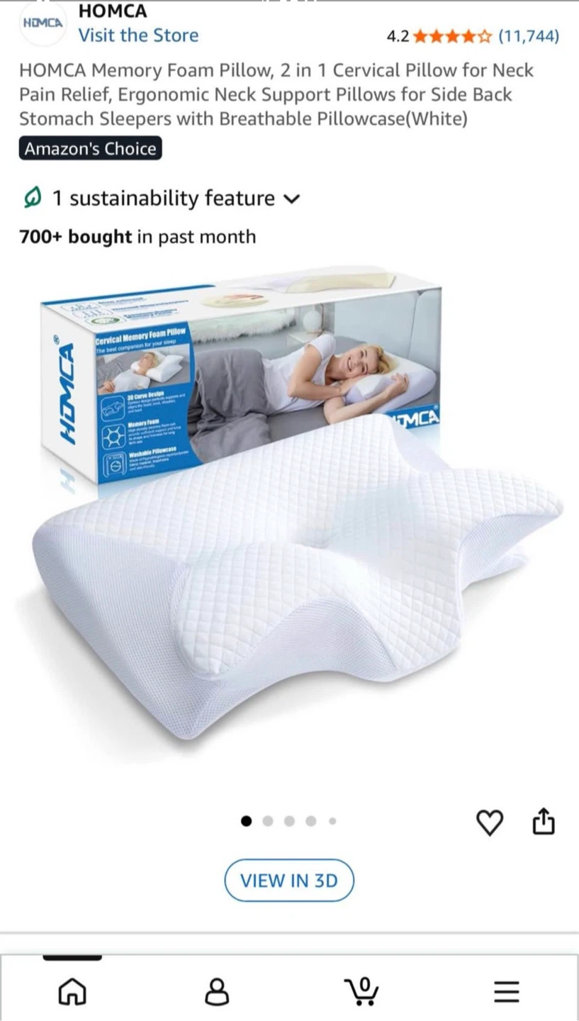 Ergonomic HOMCA Memory Foam Pillow, 2 in 1 Cervical Pillow