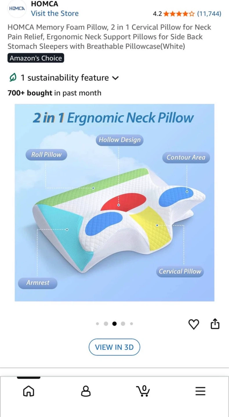 Ergonomic HOMCA Memory Foam Pillow, 2 in 1 Cervical Pillow - photo 3