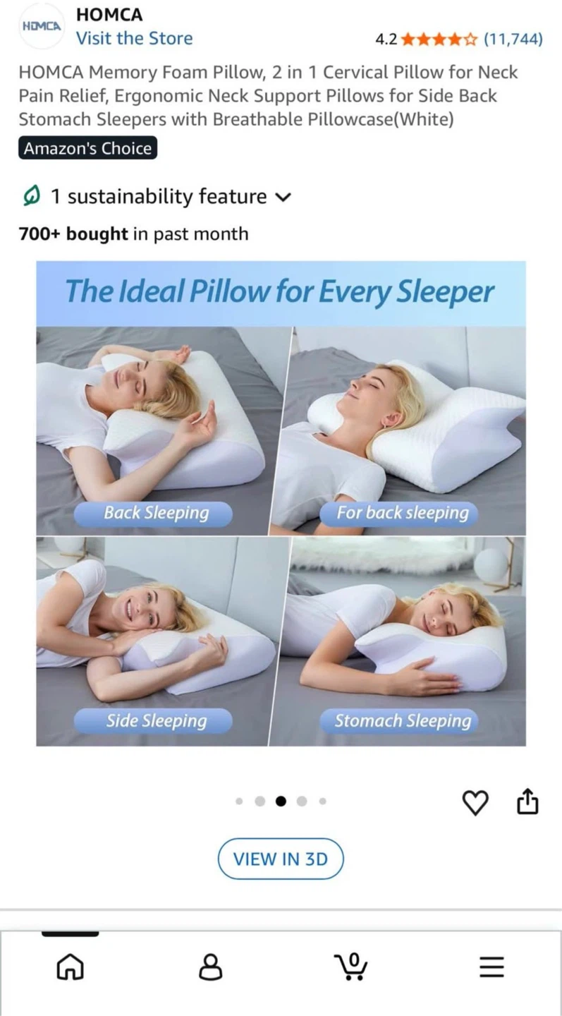 Ergonomic HOMCA Memory Foam Pillow, 2 in 1 Cervical Pillow - photo 5
