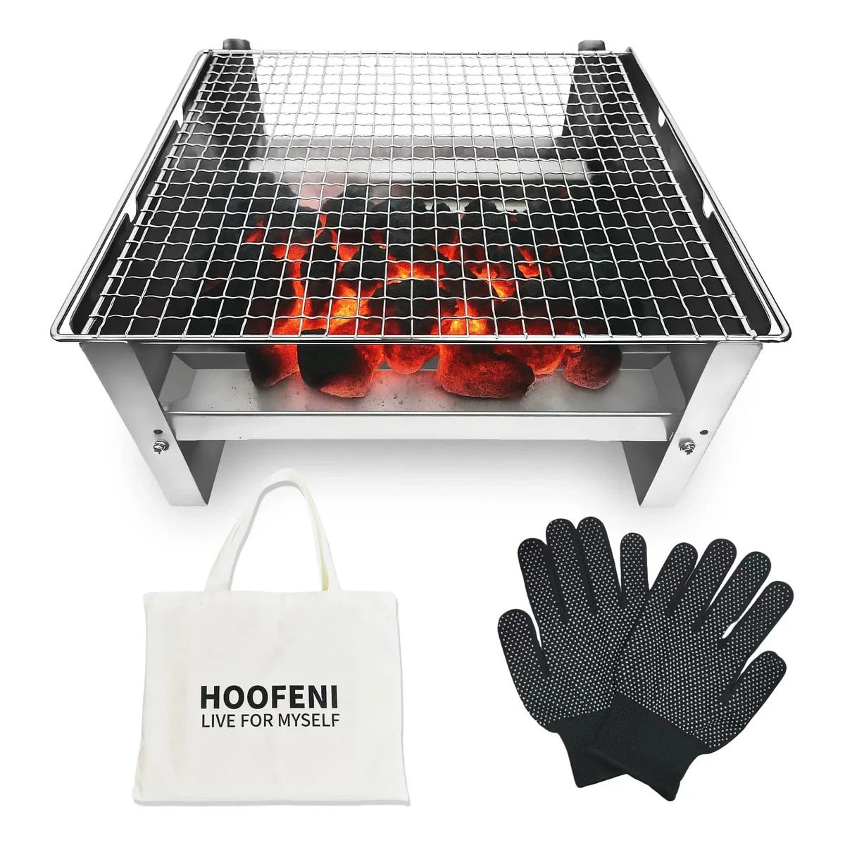 HOOFENI Portable Stainless Steel Grill with Tote Bag