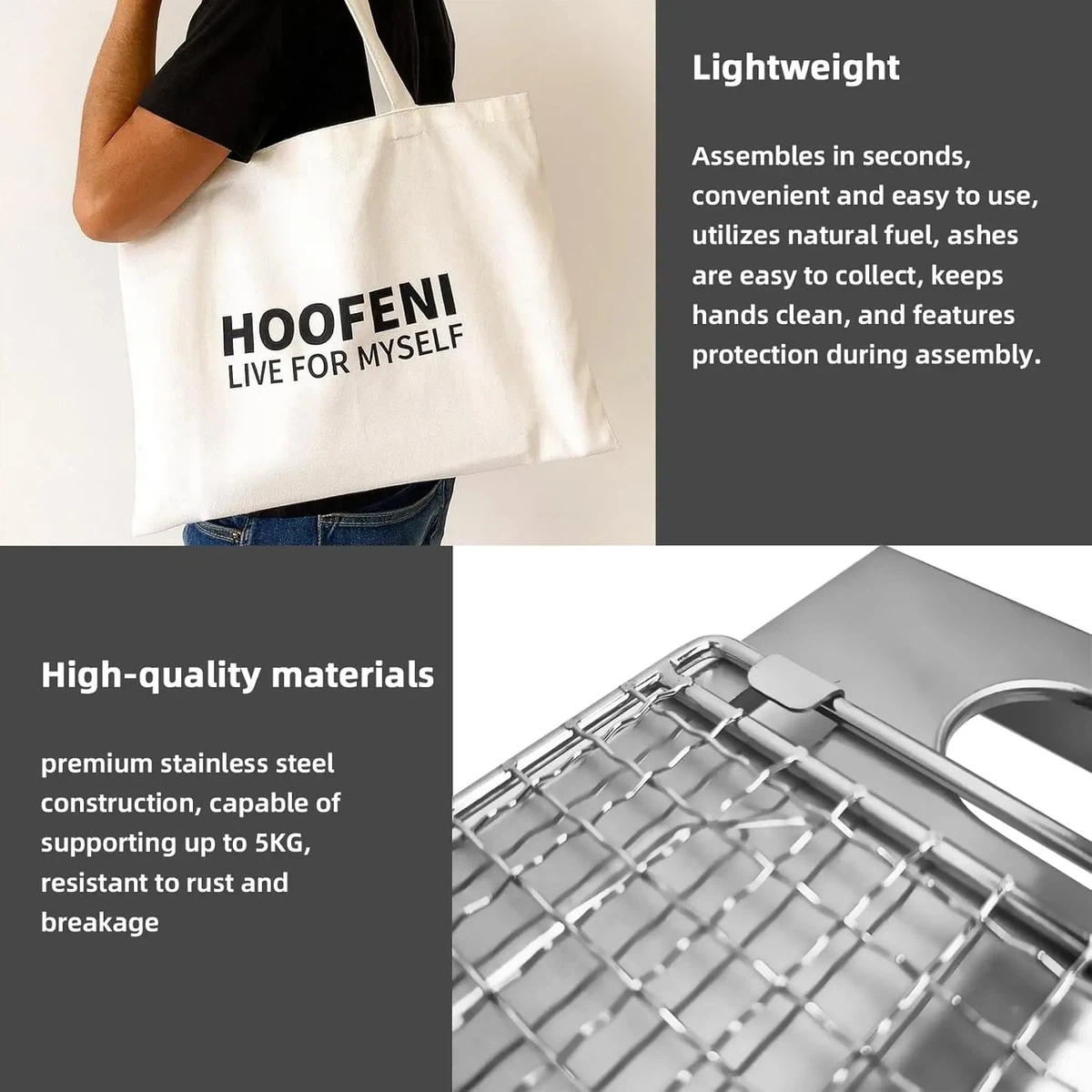 HOOFENI Portable Stainless Steel Grill with Tote Bag - photo 3