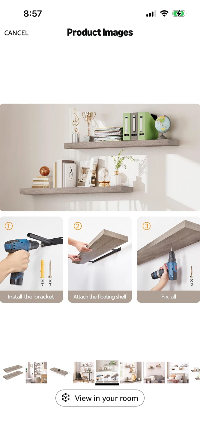 Brand New-HOOBRO Floating Shelves Set of 2 - Greige
