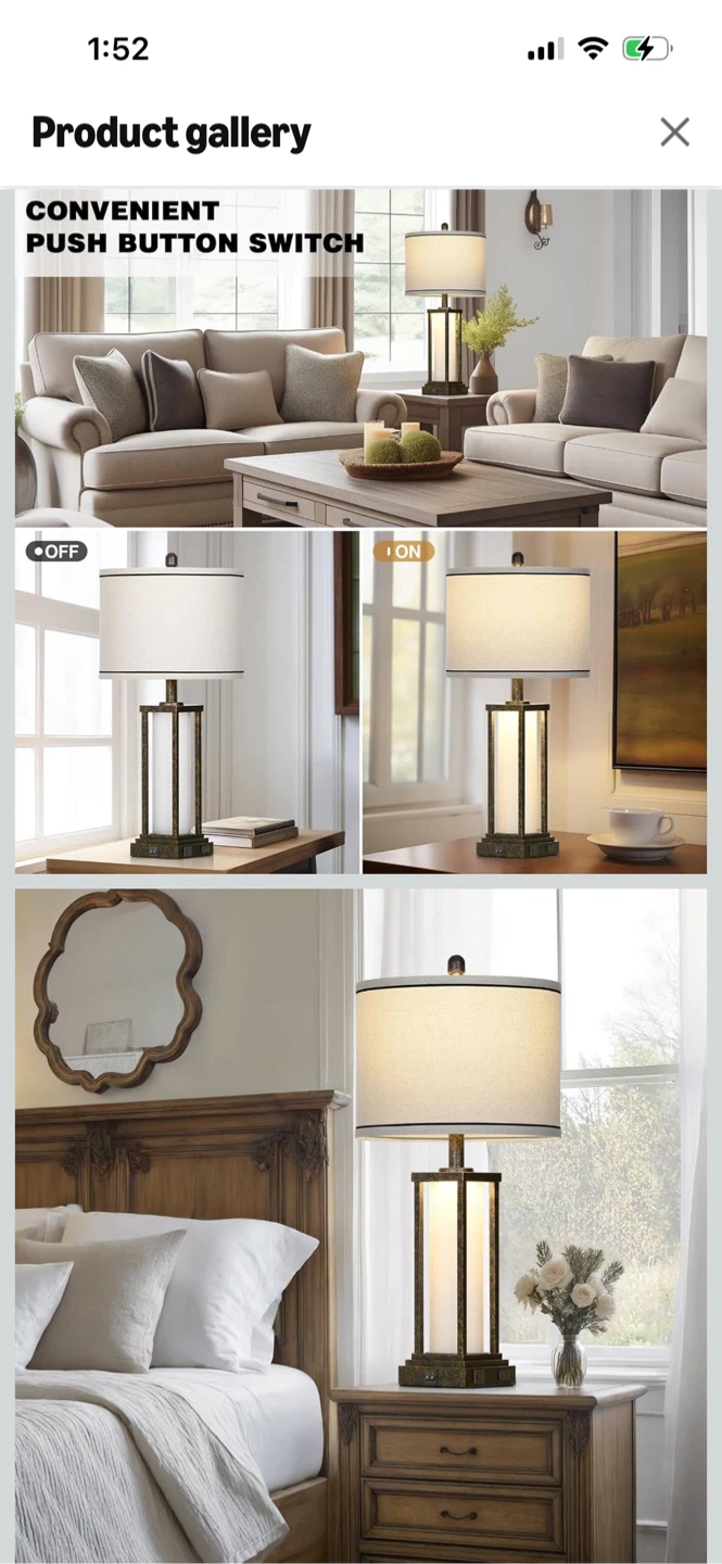 Brand New -2 pack Industrial Farmhouse Table Lamp with USB Ports