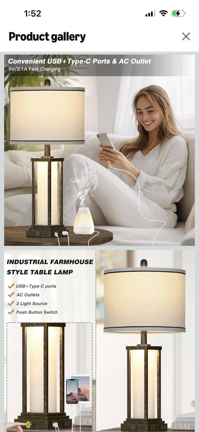 Brand New -2 pack Industrial Farmhouse Table Lamp with USB Ports - photo 2