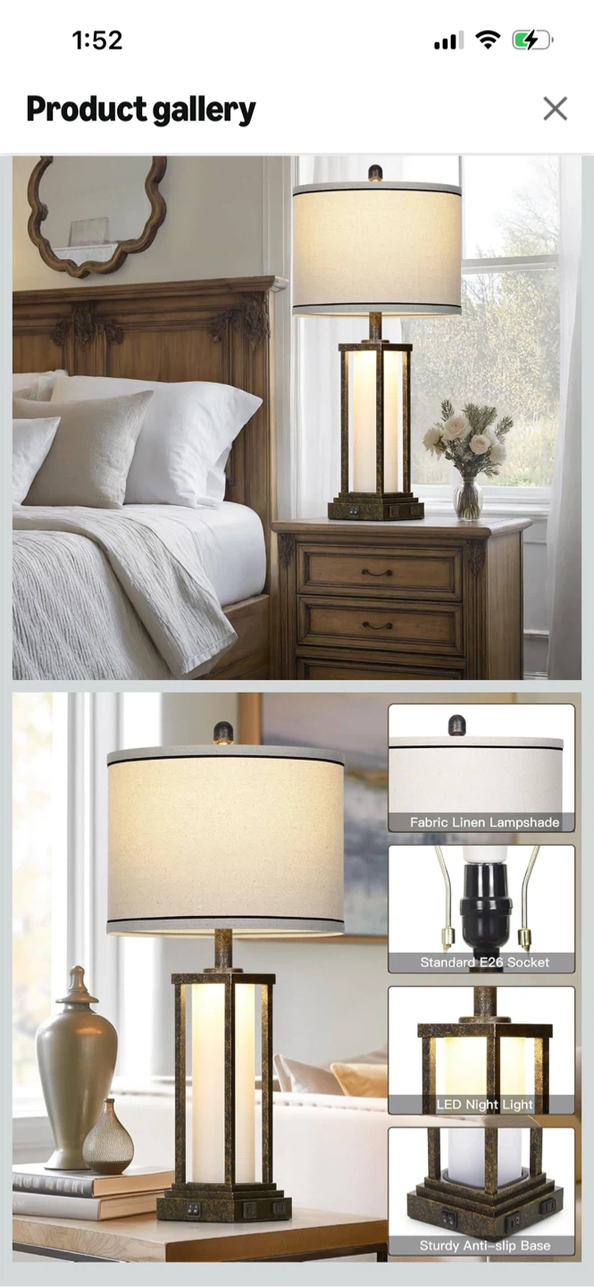Brand New -2 pack Industrial Farmhouse Table Lamp with USB Ports - photo 3