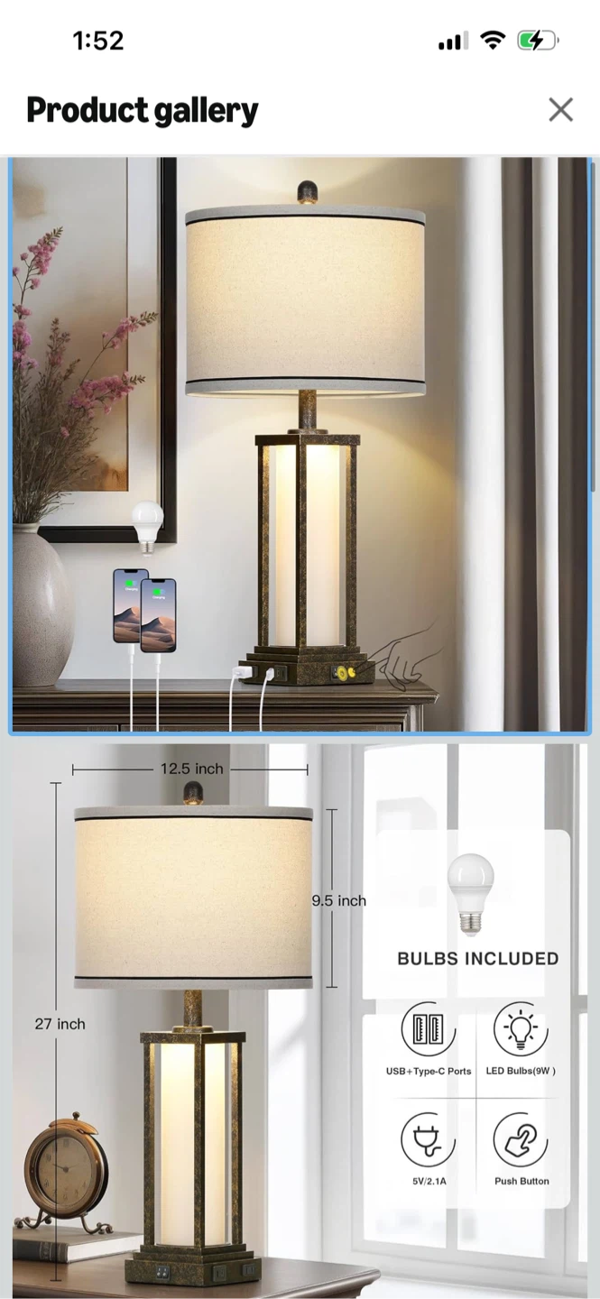 Brand New -2 pack Industrial Farmhouse Table Lamp with USB Ports - photo 4
