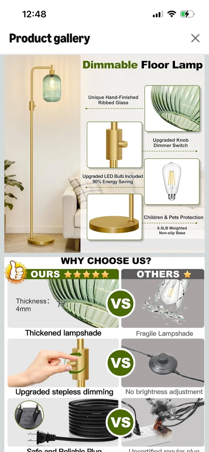 Brand New-Dimmable Glass Floor Lamp with LED Bulb Included - photo 2
