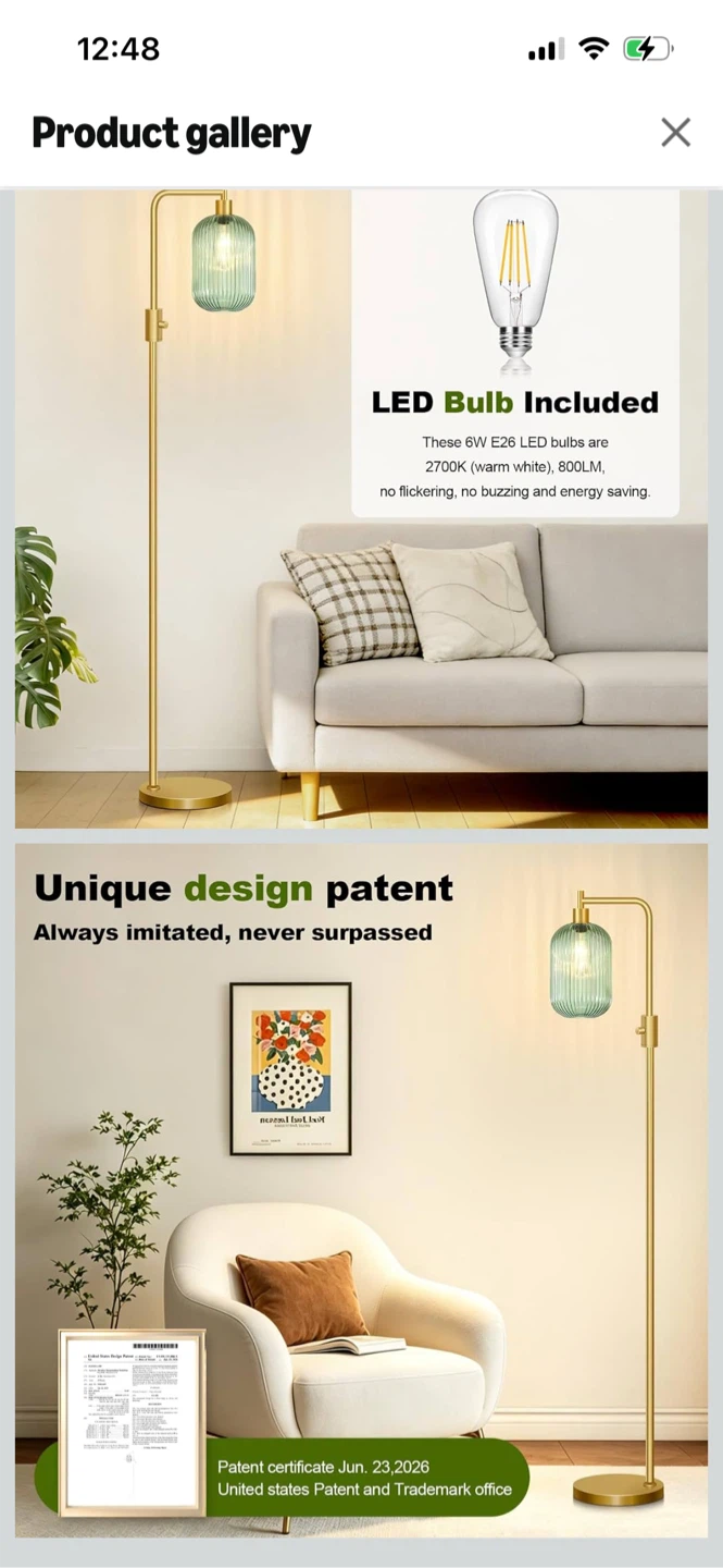 Brand New-Dimmable Glass Floor Lamp with LED Bulb Included - photo 3