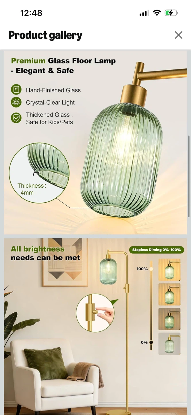 Brand New-Dimmable Glass Floor Lamp with LED Bulb Included - photo 5