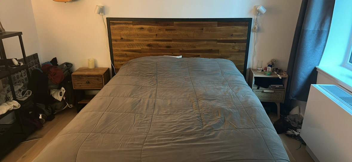 West Elm Wood and Metal Bed Frame with Headboard