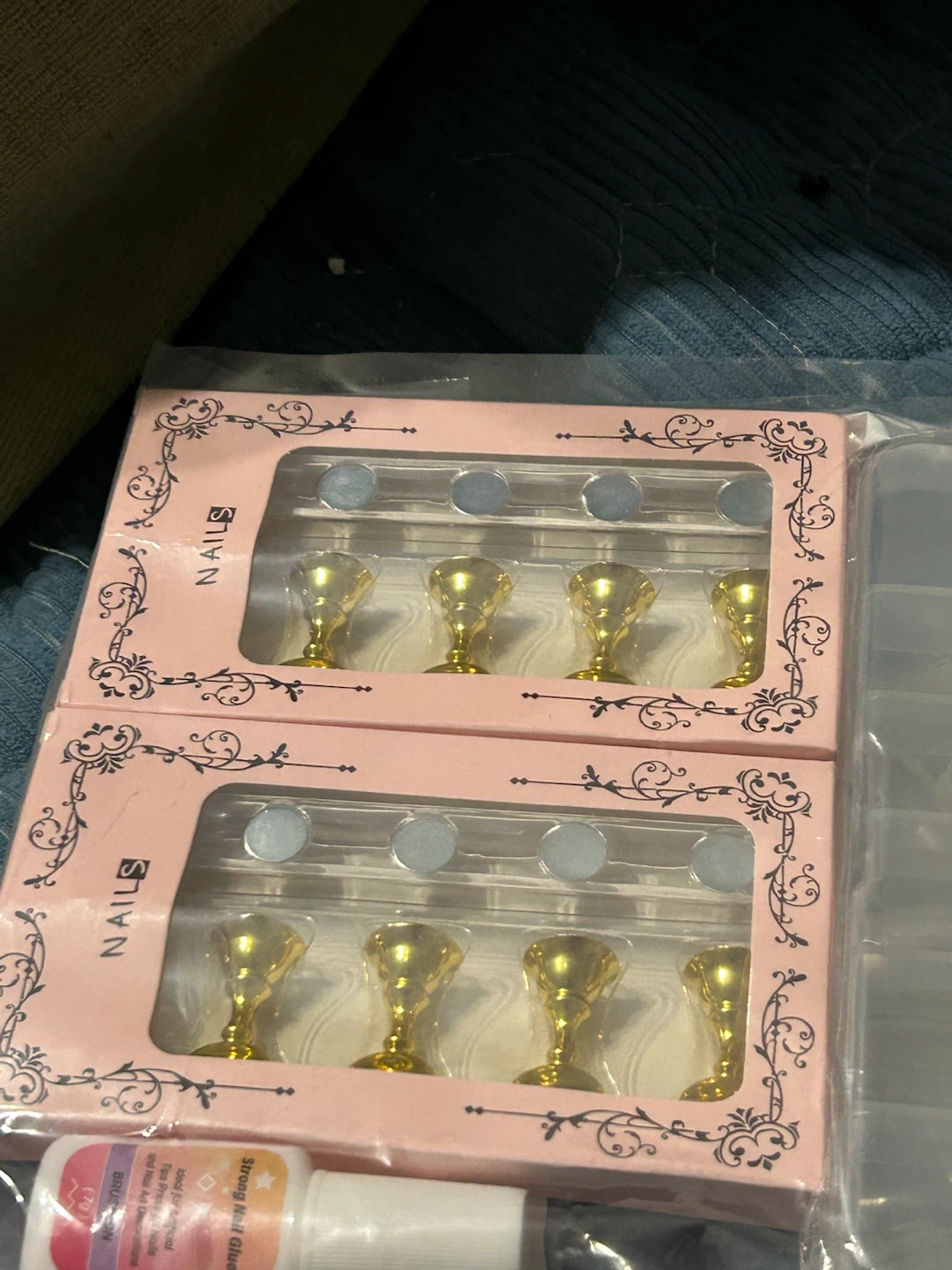 New-Nail Art Press On Tips & Glue Set & clear Nails