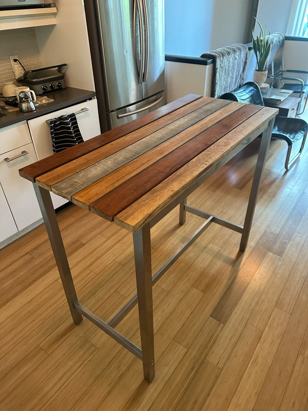 VINTAGE RECLAIMED HARD WOOD KITCHEN ISLAND BAR HEIGHT TABLE - photo 2