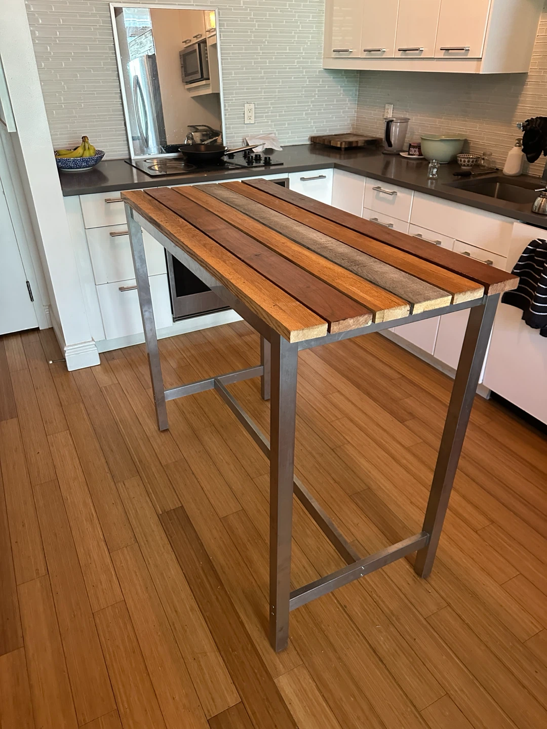 VINTAGE RECLAIMED HARD WOOD KITCHEN ISLAND BAR HEIGHT TABLE - photo 3