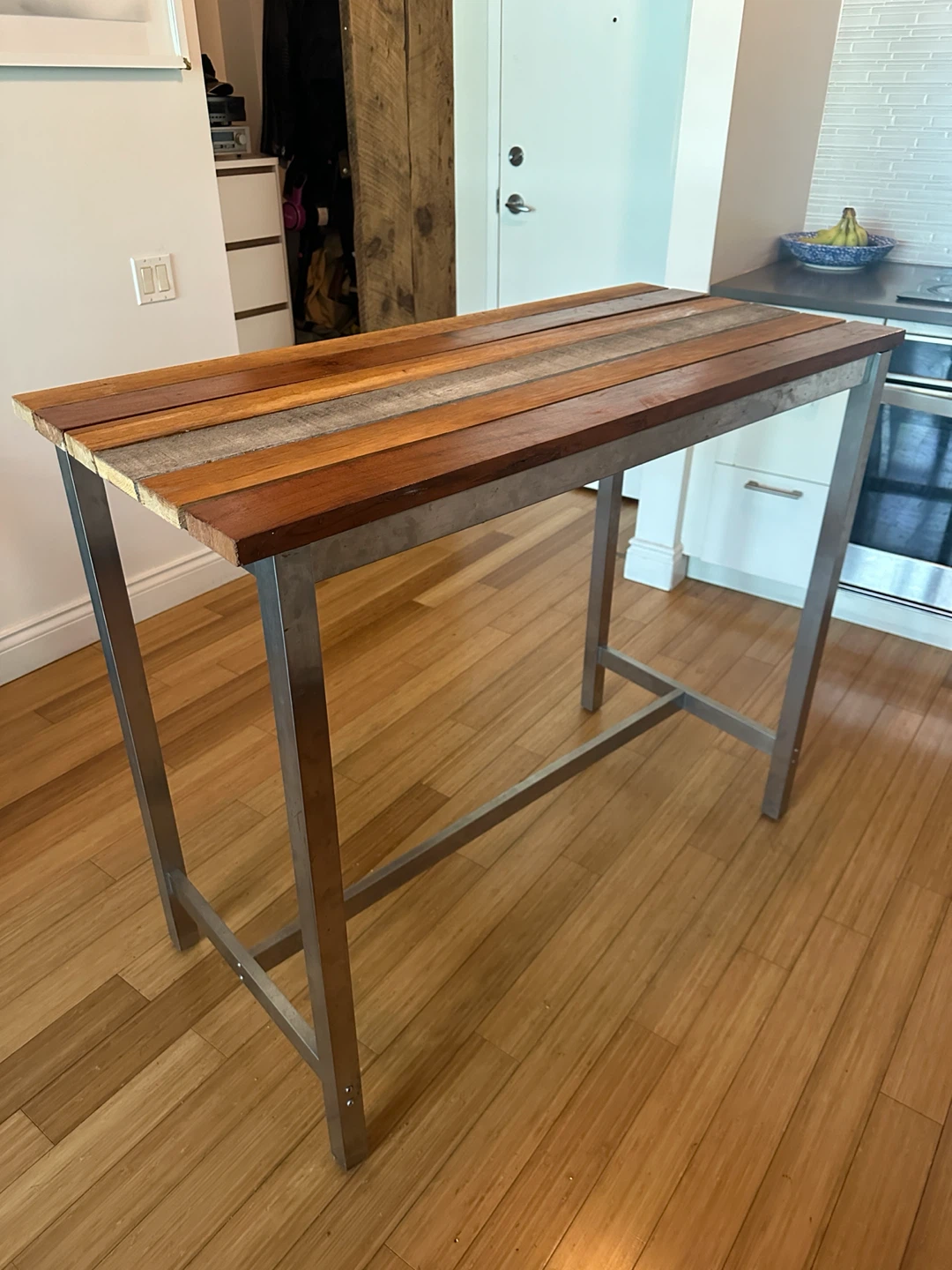 VINTAGE RECLAIMED HARD WOOD KITCHEN ISLAND BAR HEIGHT TABLE - photo 4