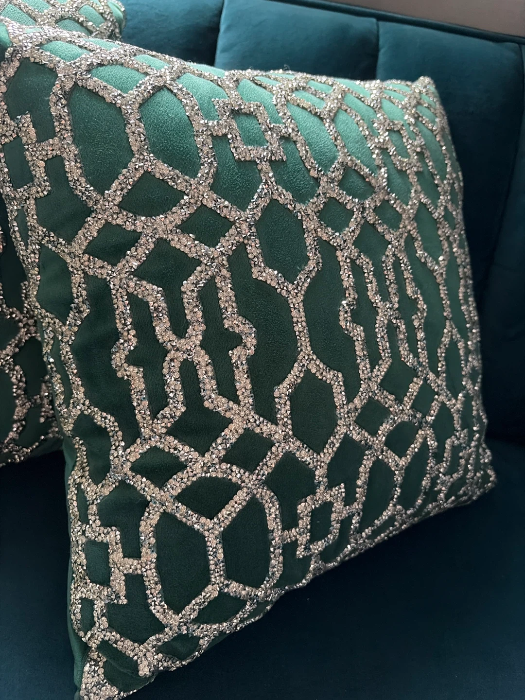 Four Green Decorative Pillows with Silver Embellishments - photo 3