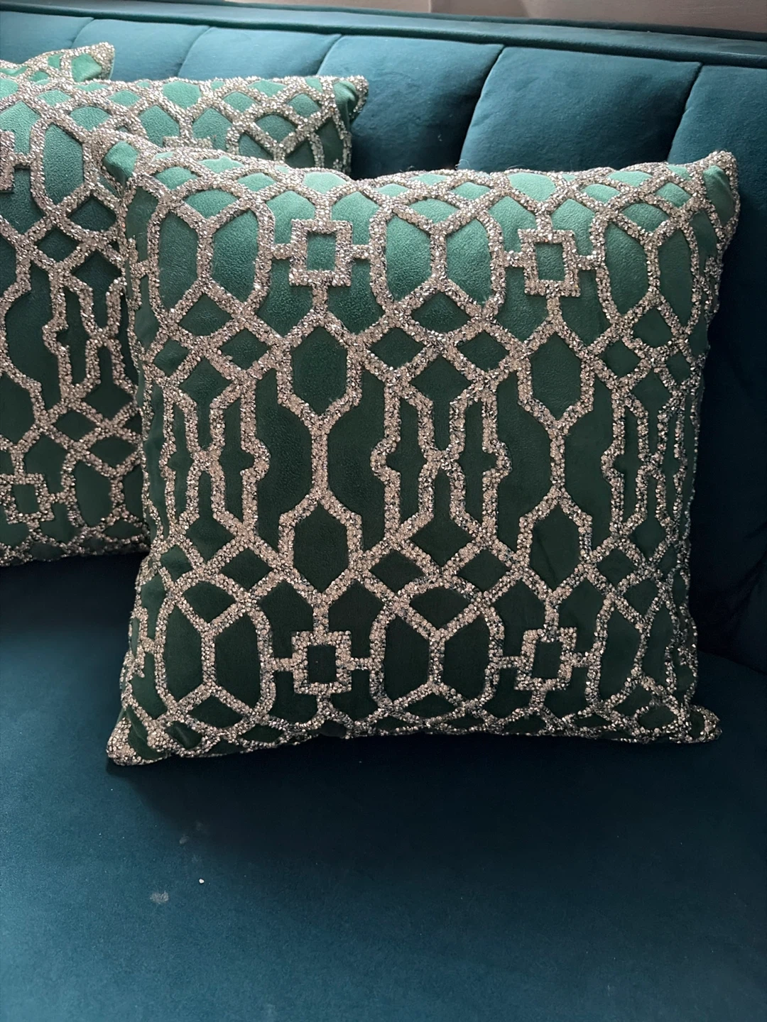 Four Green Decorative Pillows with Silver Embellishments - photo 2