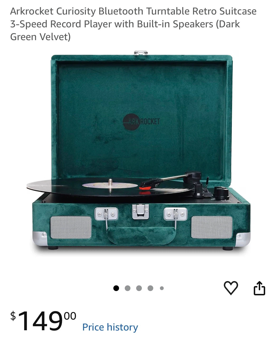 Arkrocket Bluetooth Turntable Retro Suitcase Record Player