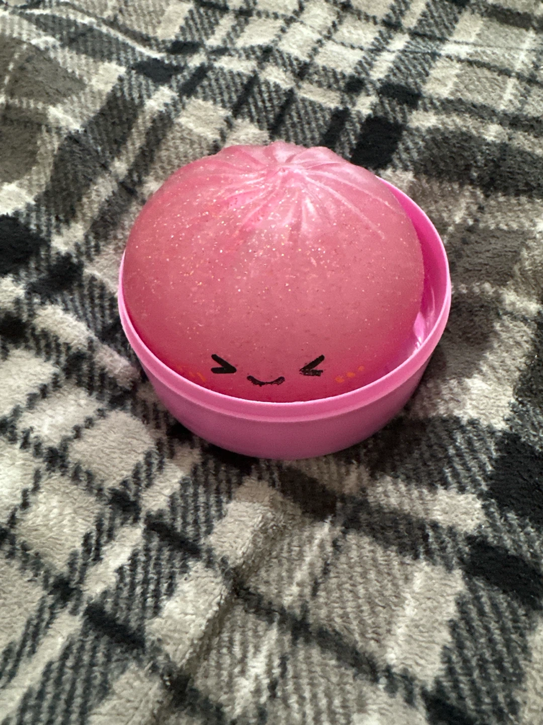 Pink Glitter Squishy Toy with Cute Face