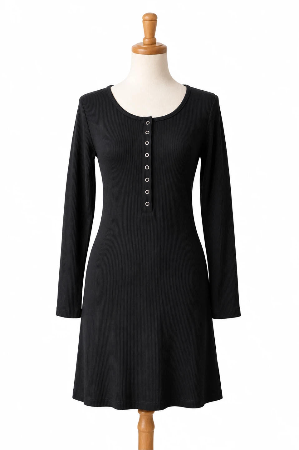 Dynamite Black Ribbed Button-Up Dress Size L/G