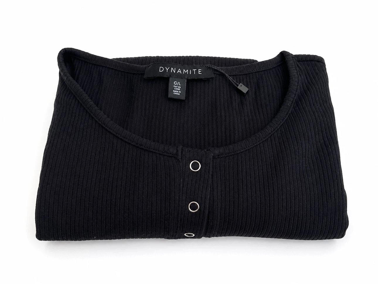 Dynamite Black Ribbed Button-Up Dress Size L/G - photo 3