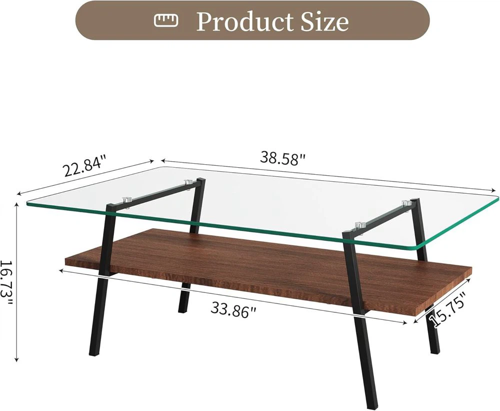 Glass Top Coffee Table with Wood Shelf - photo 3