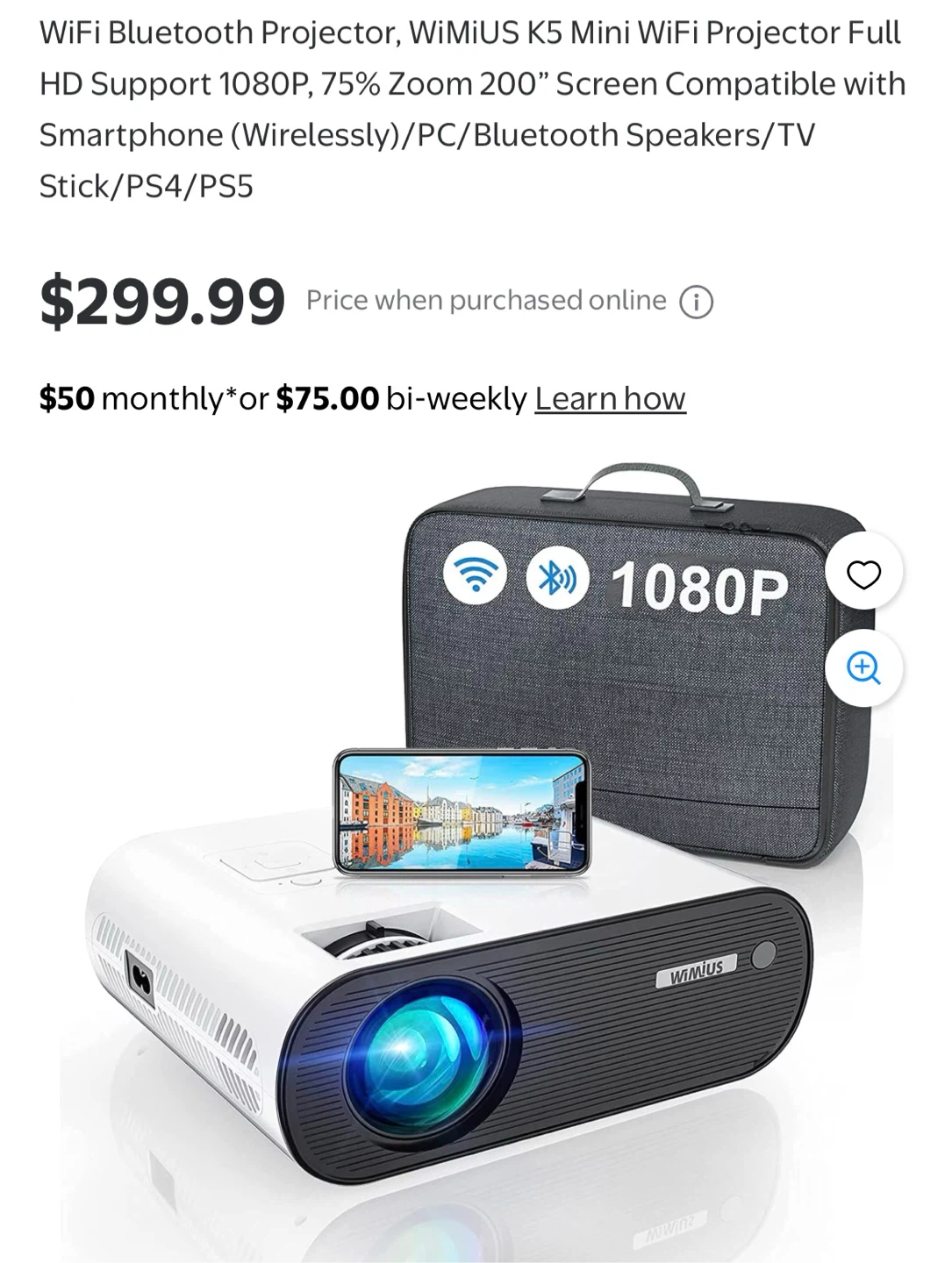 WiMiUS K8 Mini Projector - Black